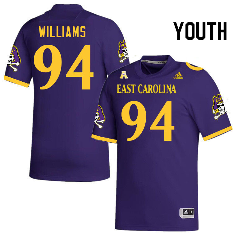 Youth #94 Javon Williams ECU Pirates College Football Jerseys Stitched-Purple